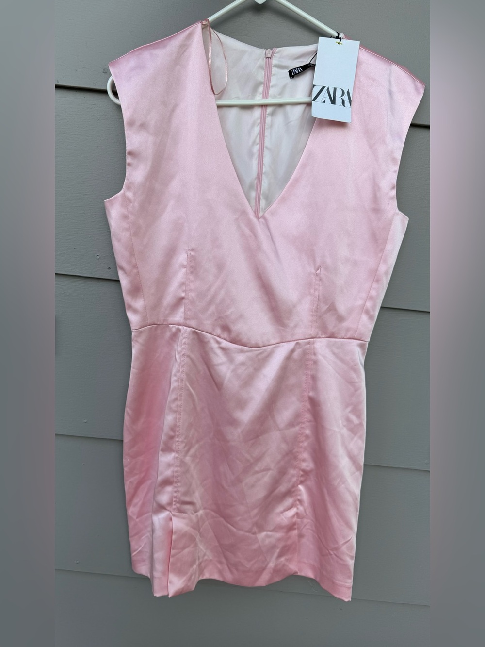 ZARA Light Pink Satin V-Neck Mini Dress